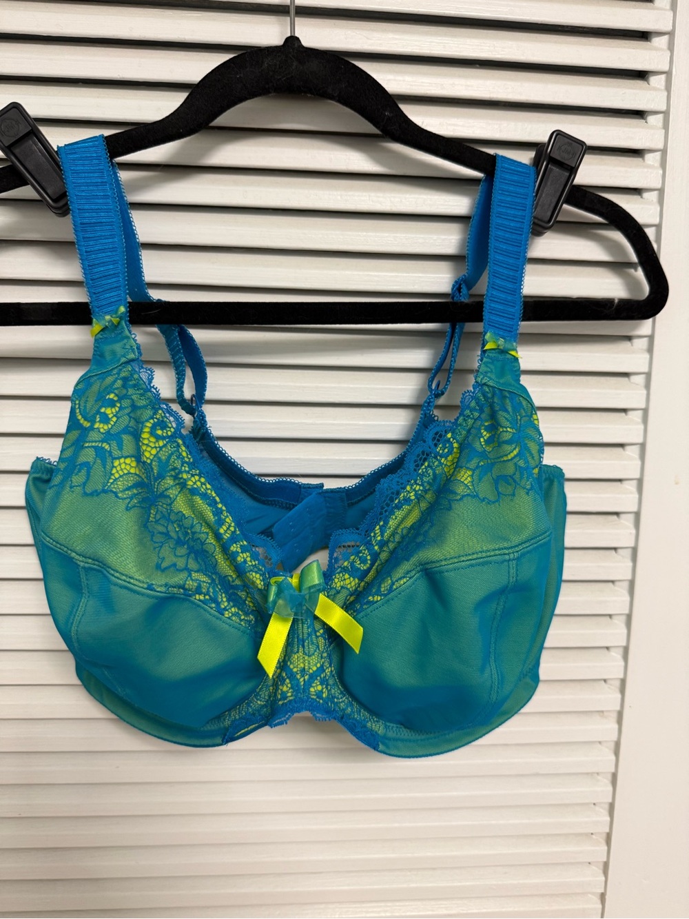 Elomi Teal Lace Underwire Bra with Lime Bow